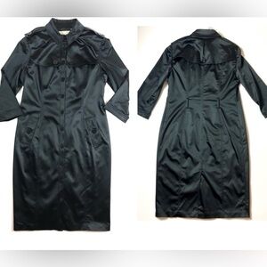 NWT Vntg Burberry London Trench Coat Satin Black Jacket Sz 14 $895 NO BELT Italy